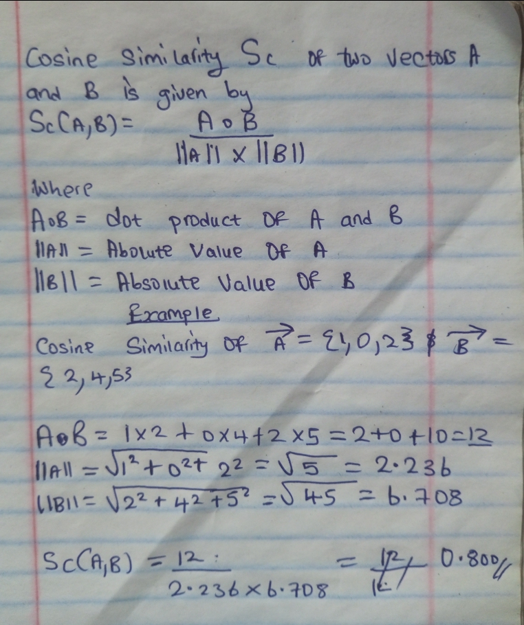 Note on Cosine Similarity Calculation